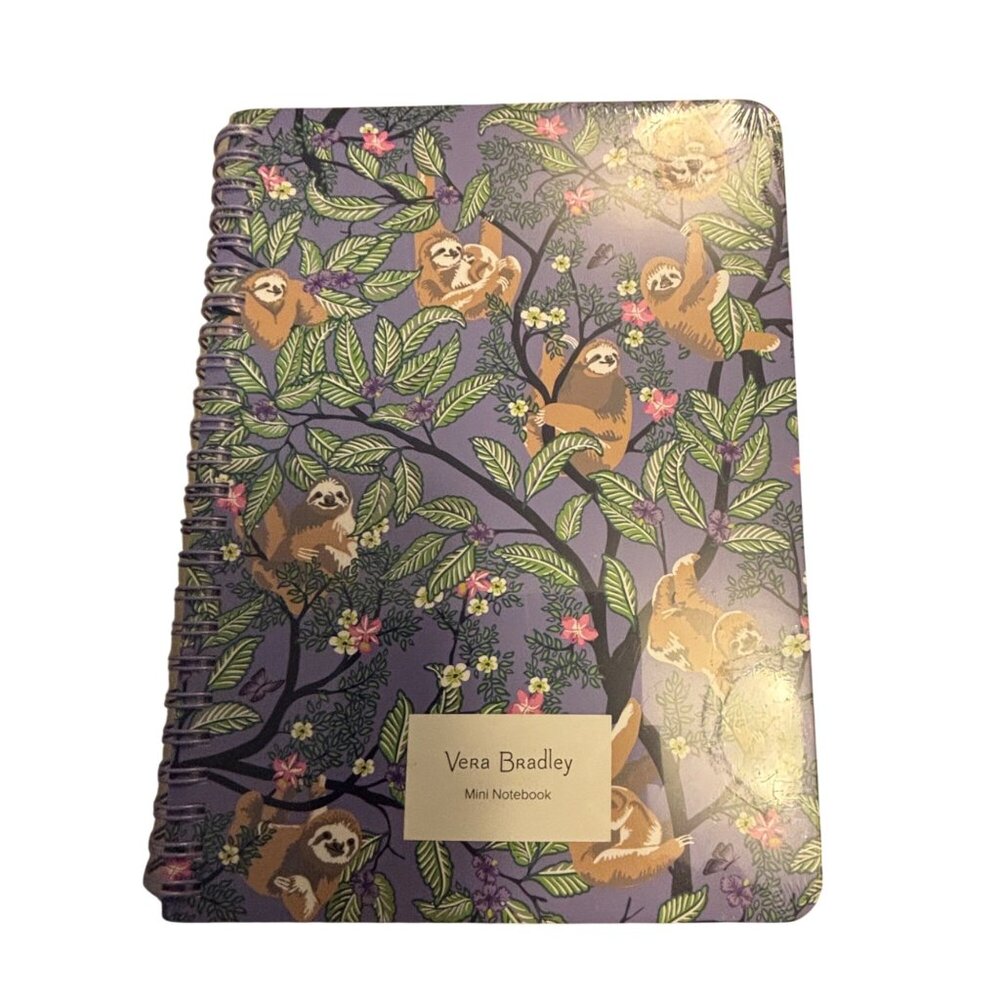 Vera Bradley Small Spiral Notebook HANGING AROUND PURPLE Sloth 160 Sheets Interi